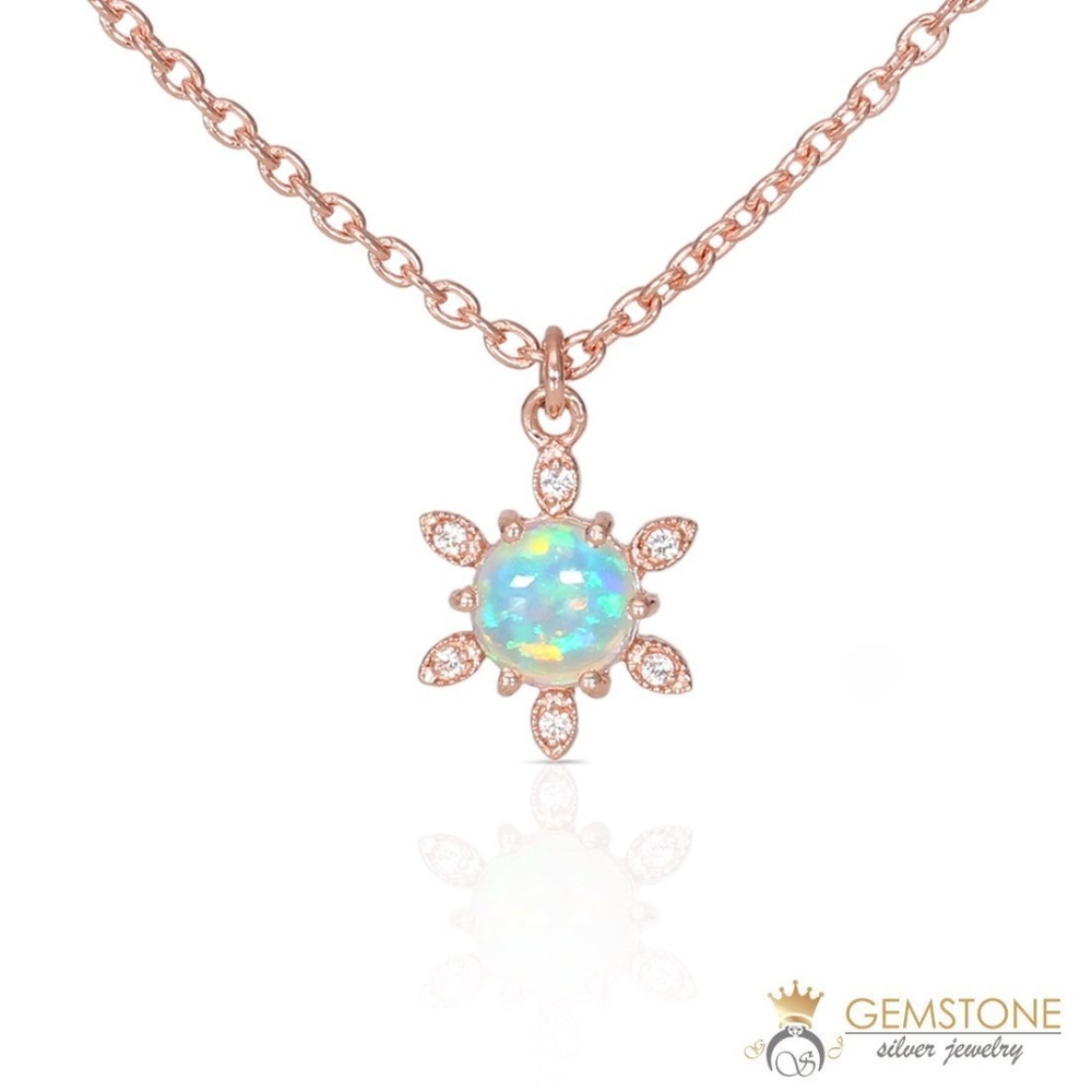 14k Rose Gold Opal Necklace-Floralia